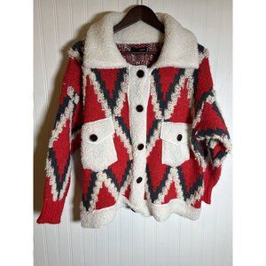 Women’s Knitted Cardigan Size L New With Tags Red, Green, White